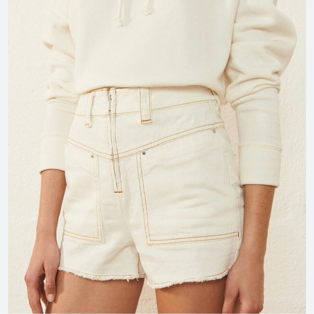 ba&sh Cream High-Waist Denim Shorts